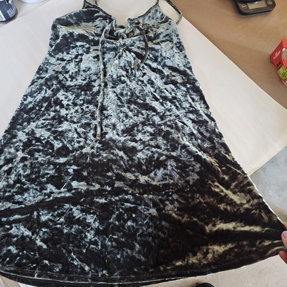 Forever 21 Mini Dress Womens Small Crushed Velvet Green Lace Up Goblincore Fairy - Picture 7 of 7